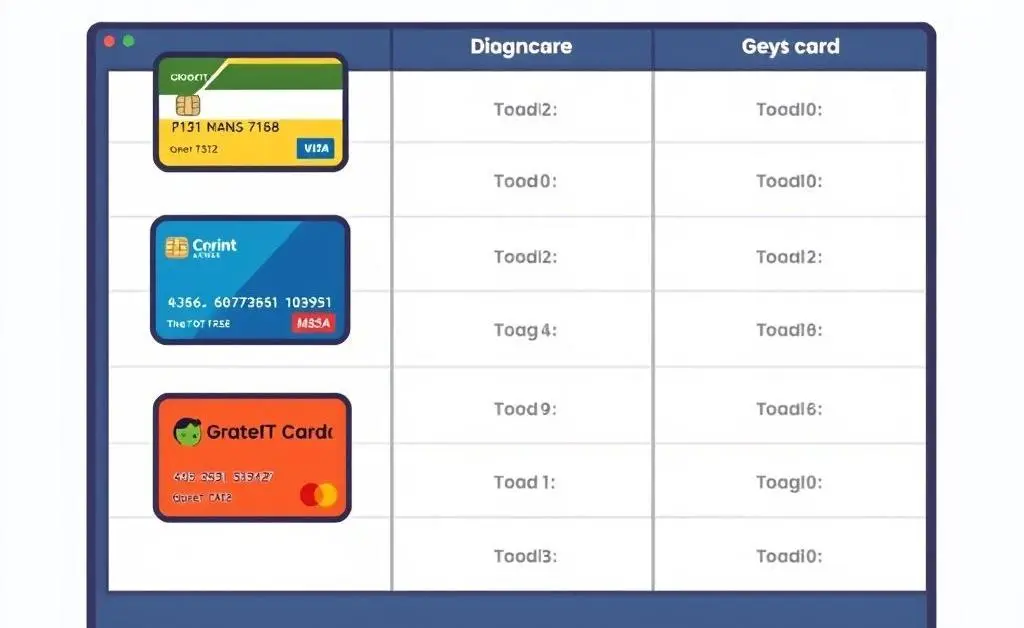 Credit card options laid out on a table