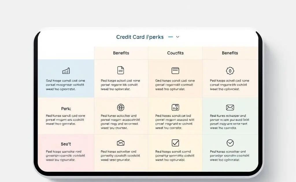 A minimalist table chart listing different credit card perks
