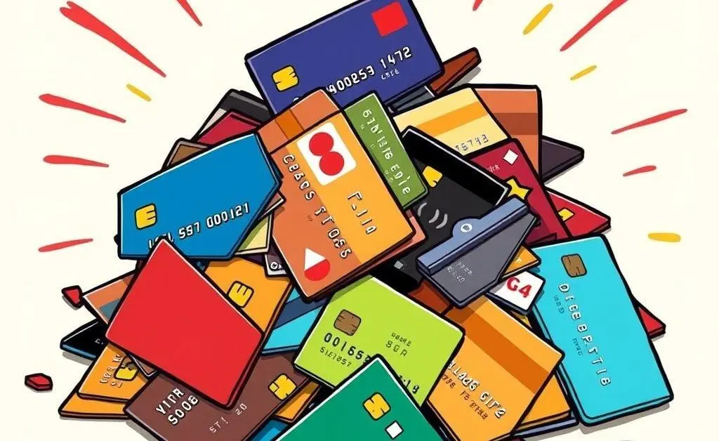 Pile of various credit cards symbolizing financial juggling