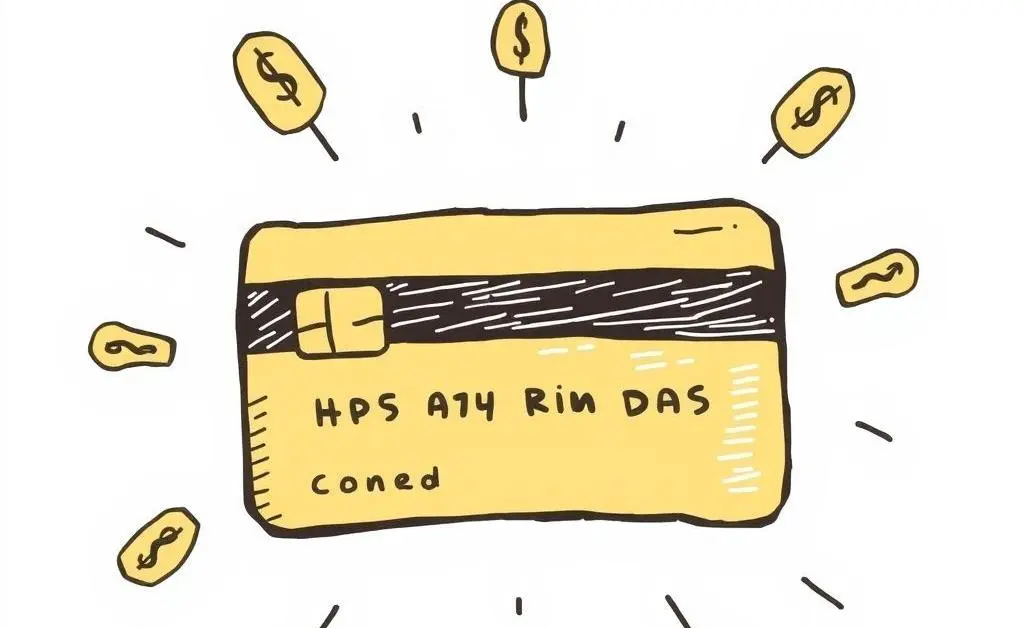 A credit card with reward points floating around it.