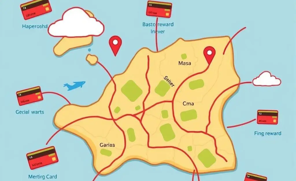 Illustrative cartoon map guiding through the world of credit card rewards
