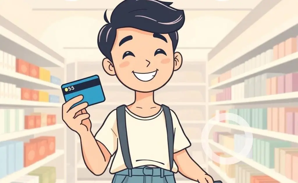 Person using credit card rewards while shopping