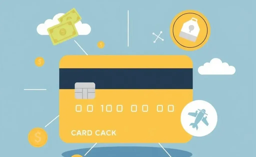 A modern illustration of credit card rewards such as cashback, travel points, and discounts