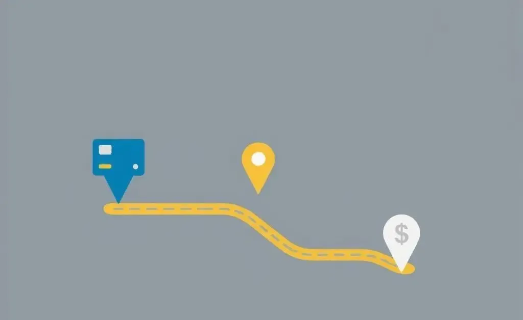 An illustration of a roadmap marking milestones with credit card icons.