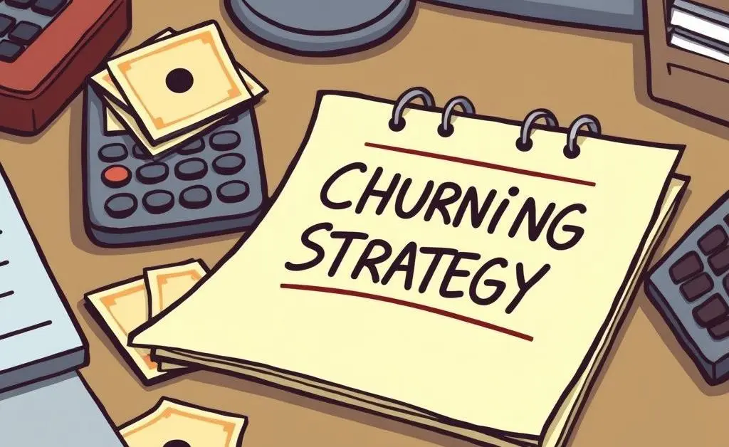 Plan a credit card churning strategy with a notepad and calculator