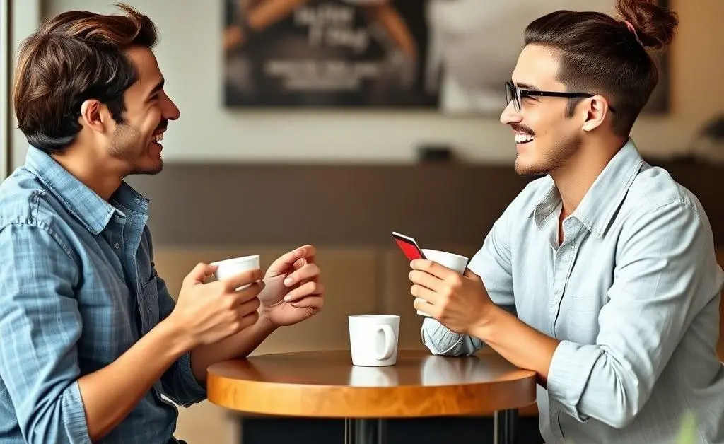 Two friends having a coffee discussing best credit card strategies