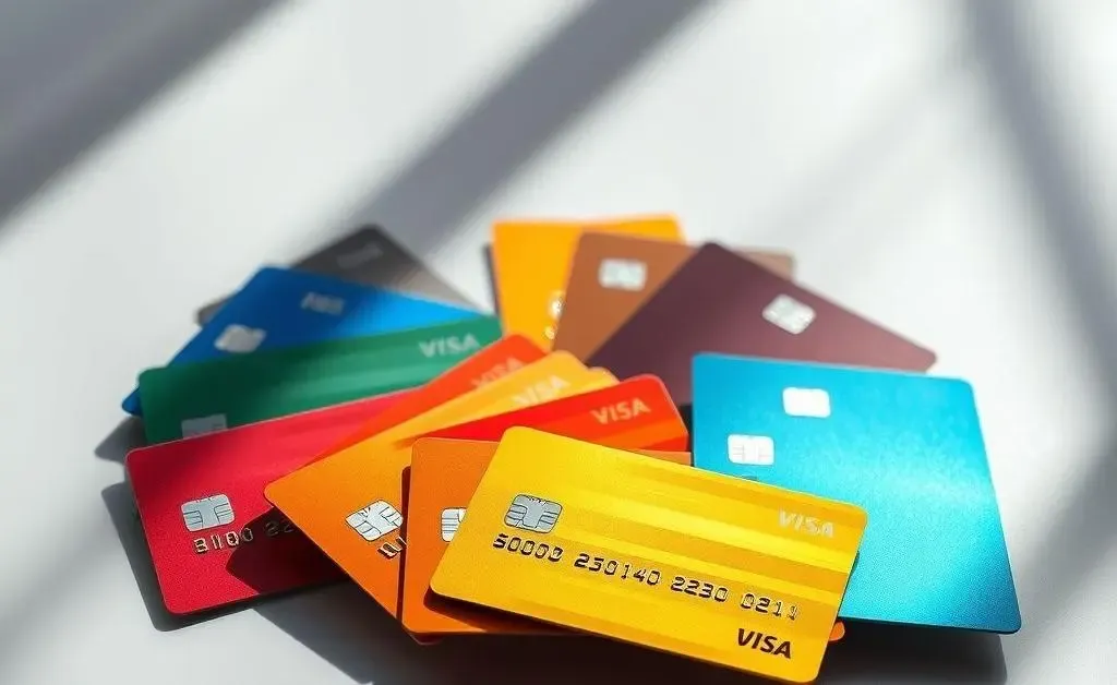 Various credit cards fanned out on a table