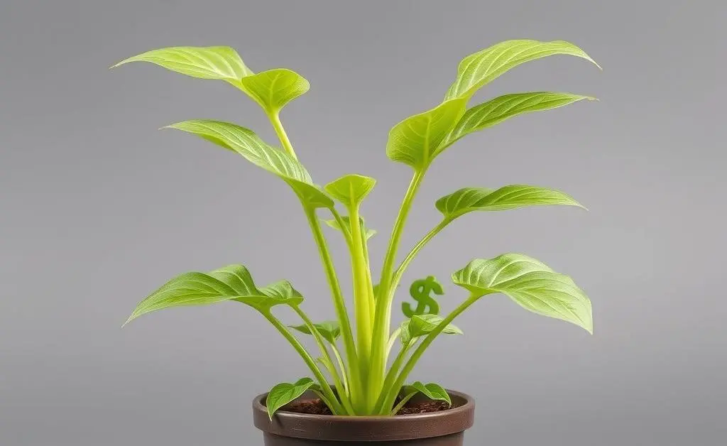 Cartoon plant in a pot labeled 'Credit' with a money sign, symbolizing growth.