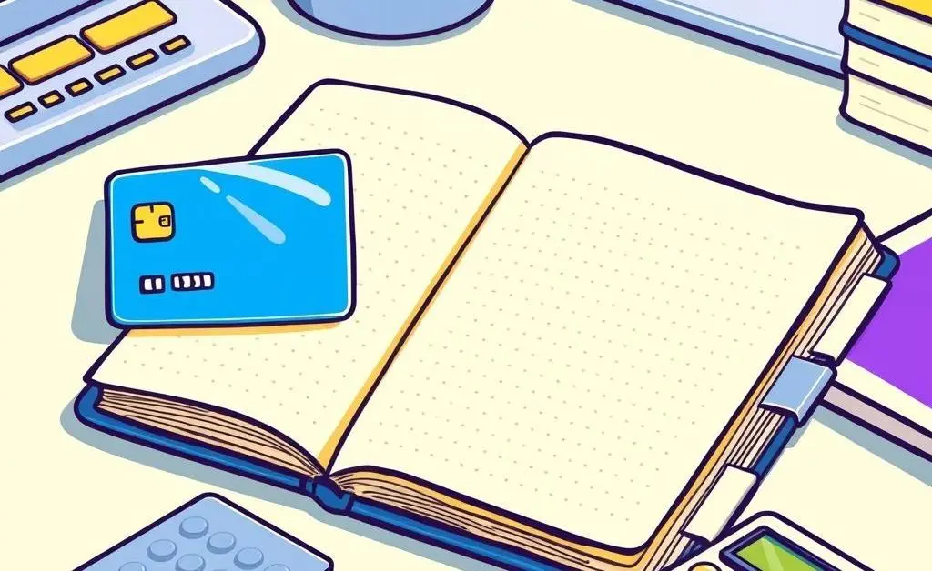 Planner with a credit card and calculator