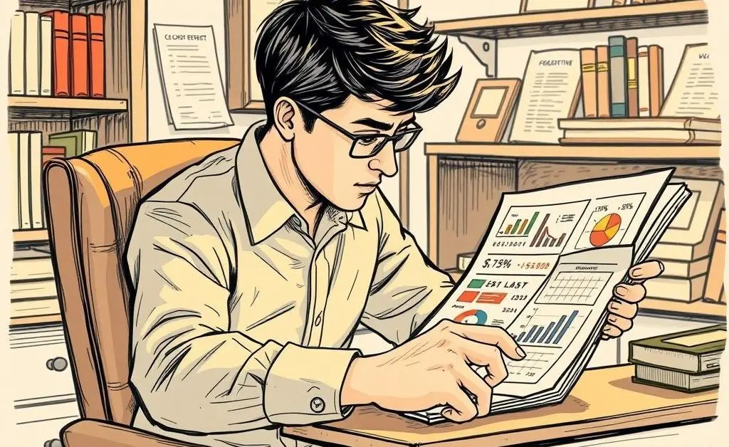 A person analyzing a credit report with graphs