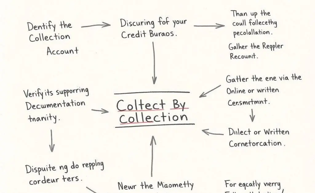 A hand-drawn flowchart showing steps to challenge a collection on a credit report.