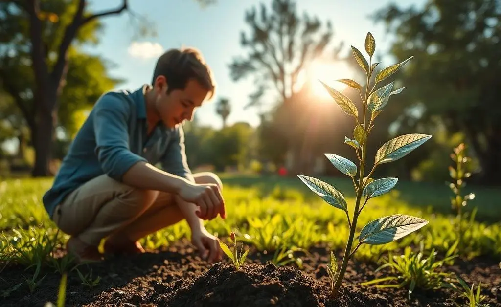 Plant with credit cards as leaves growing under a person's care.