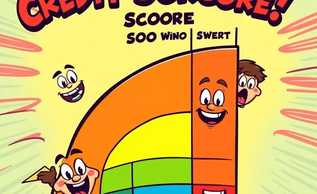A cartoon-style chart showing different credit score ranges with emotions