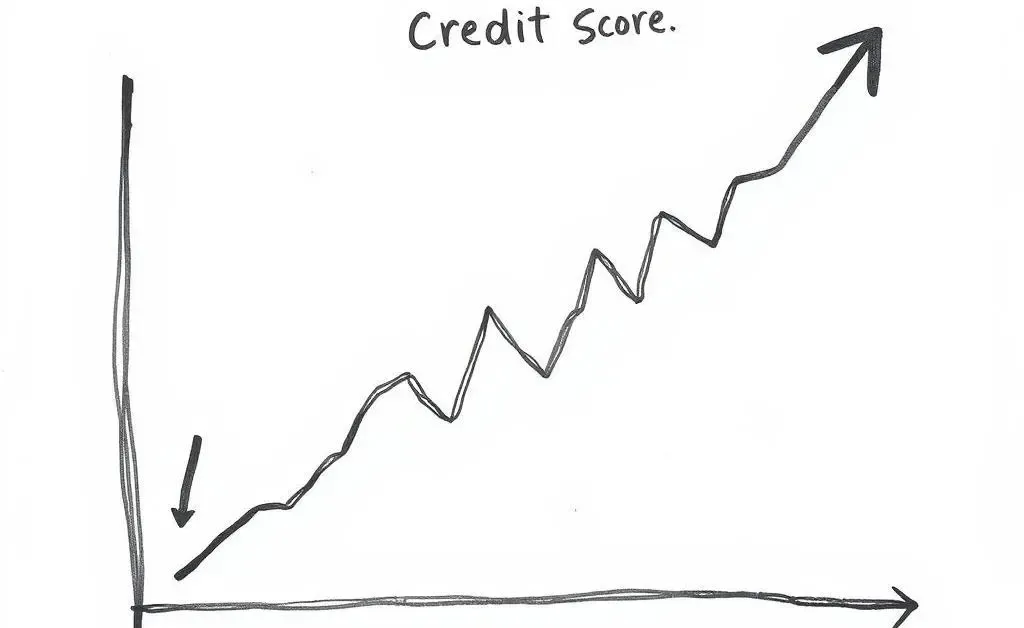 A hand-drawn chart showing a fluctuating credit score line