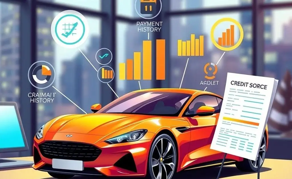 Illustration showing factors affecting credit score and insurance