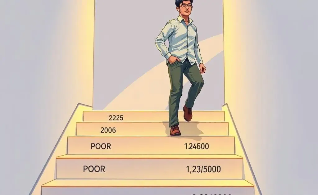 Person climbing stairs of increasing credit scores