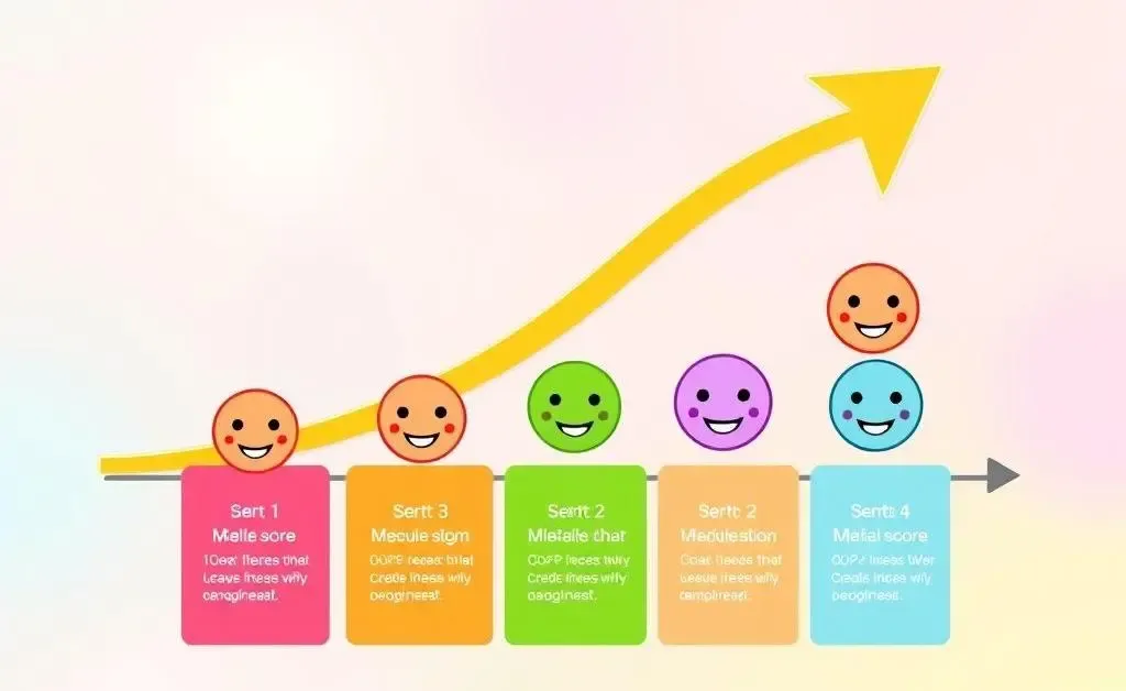 A timeline chart showing credit score milestones with happy faces.