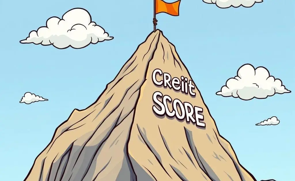 Illustration of a credit score mountain with a climber