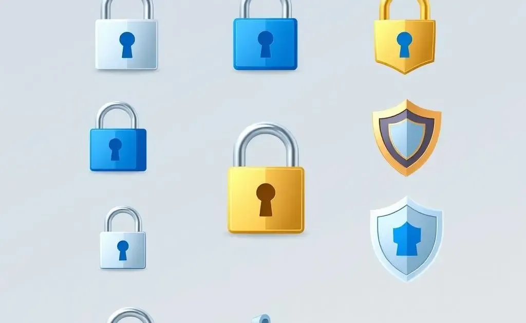 Various tools and symbols representing credit protection, like locks and shields.