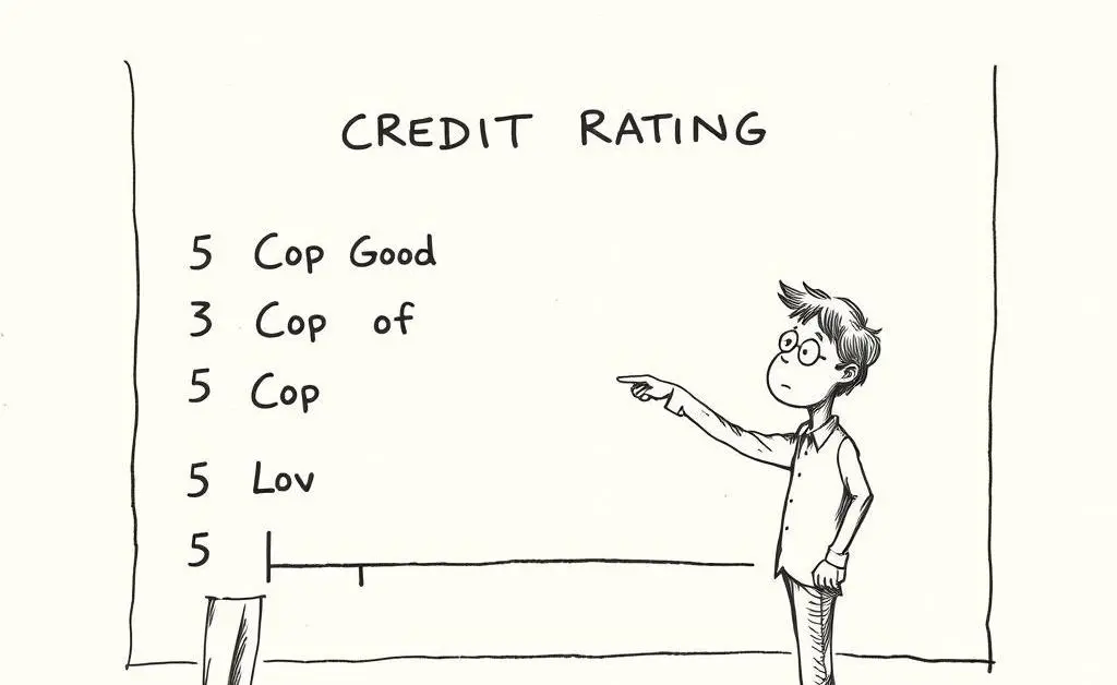 A hand-drawn credit score scale illustration