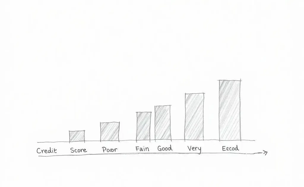 Hand-drawn scale of credit scores, from poor to excellent