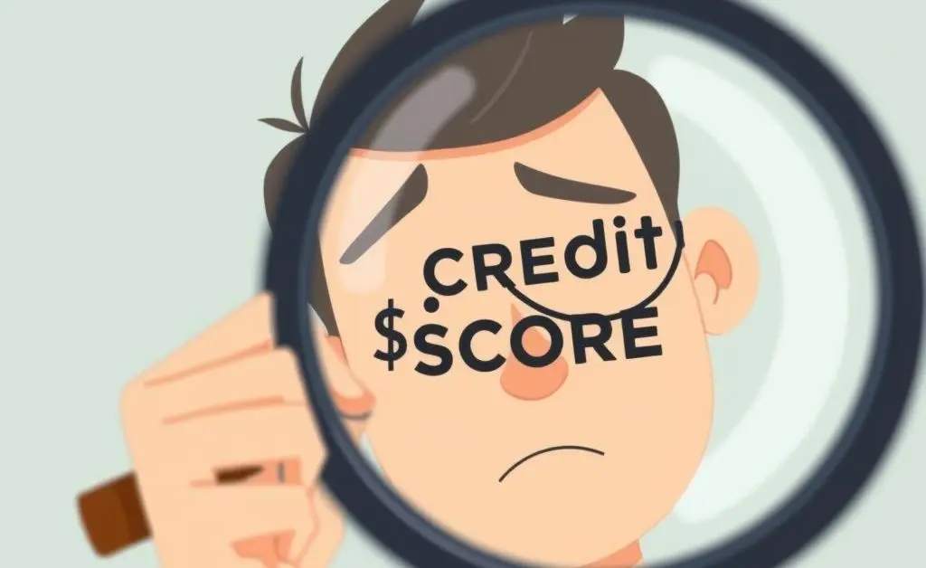 Person observing credit score with magnifying glass