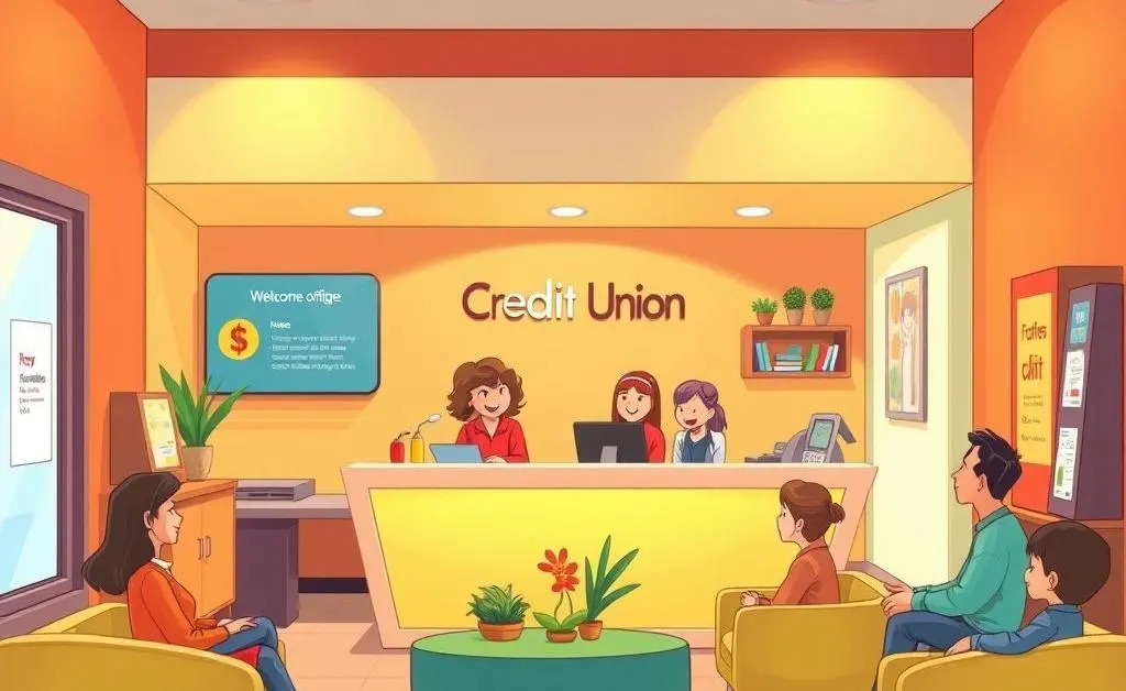 Interior of a friendly, welcoming credit union branch.