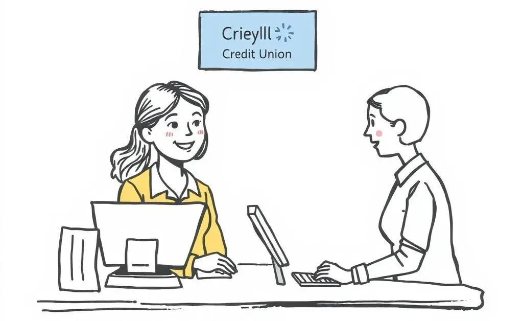 A friendly credit union teller helping a customer at the counter