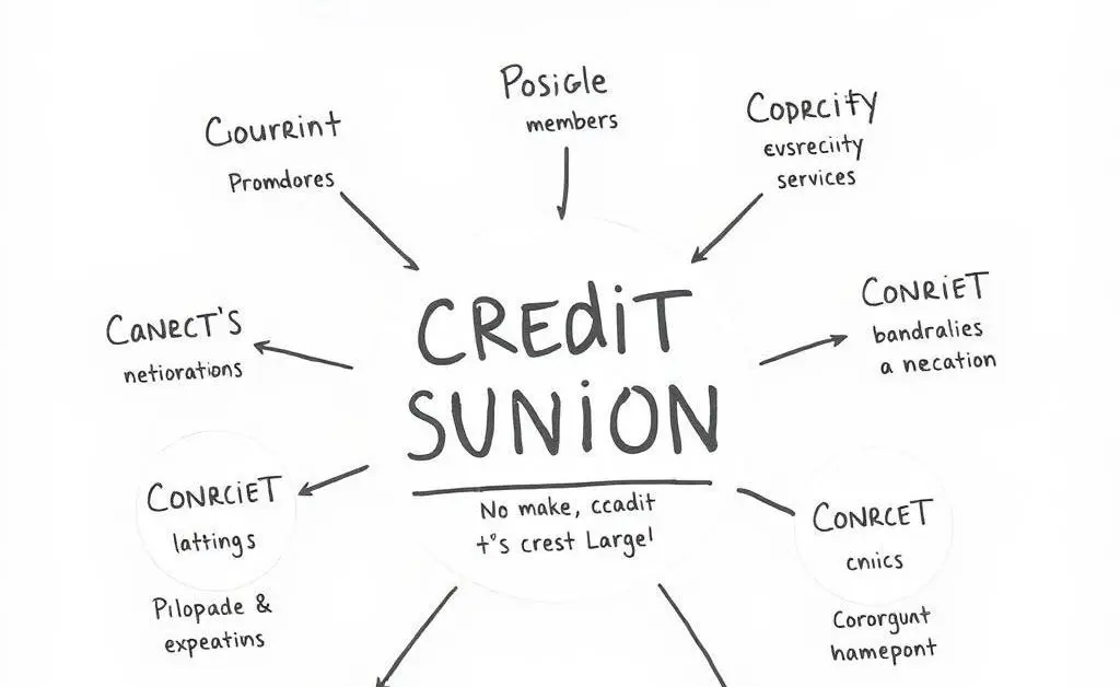 Hand-drawn style chart displaying various credit union services available to members.