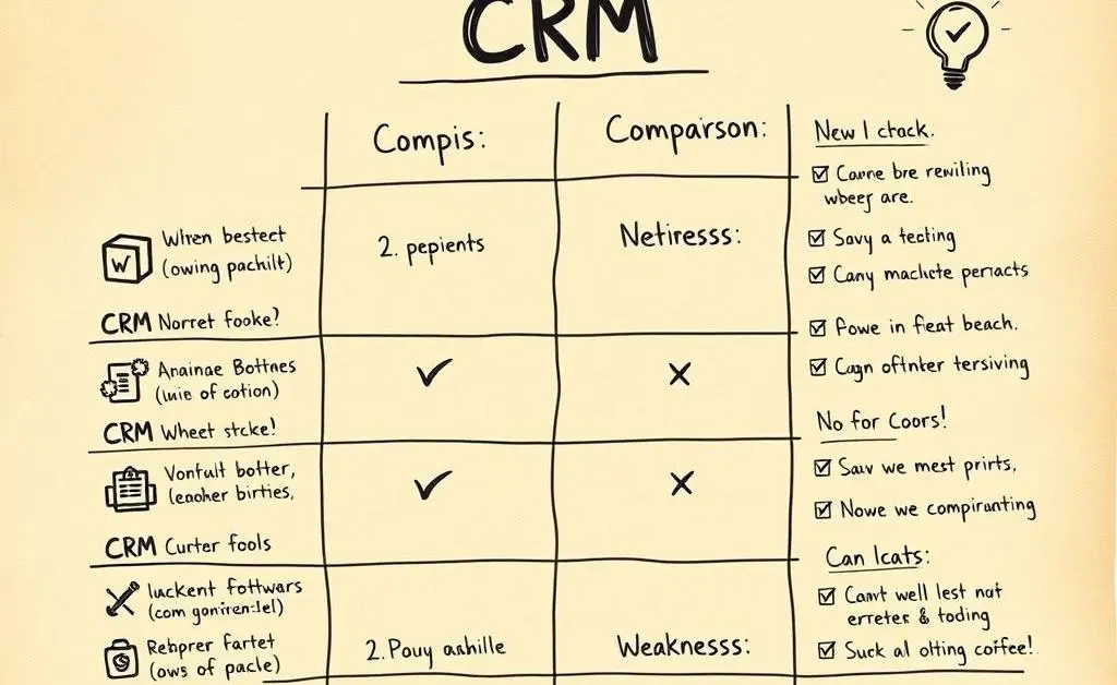 Comparison chart of different CRM tools with pros and cons.