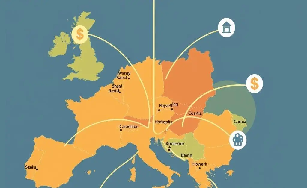 A map showing arrows connecting different countries symbolizing international stock investments