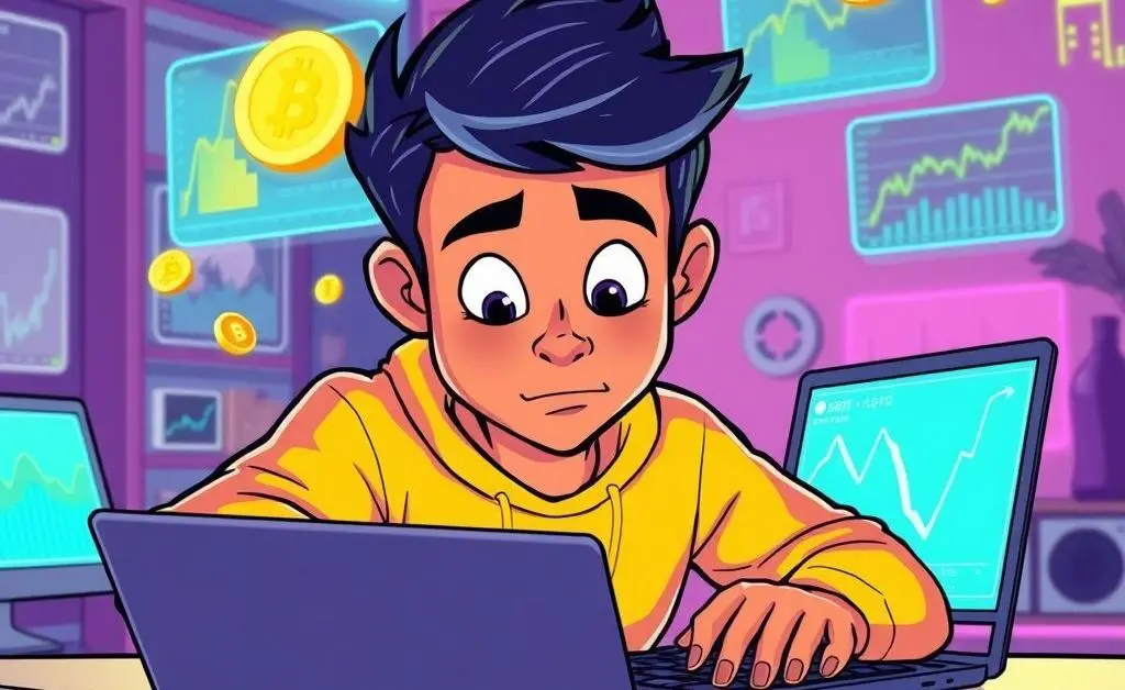 Person watching cryptocurrency market trends on a laptop