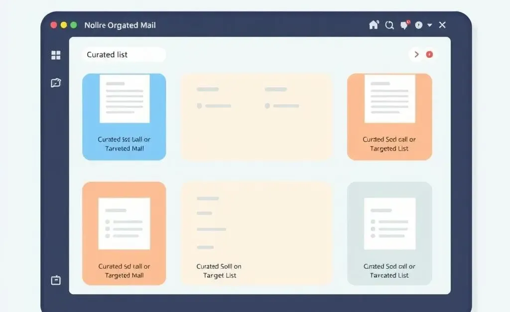An illustration of a digital interface showing curated lists for targeted mail, representing organized mailer strategies.