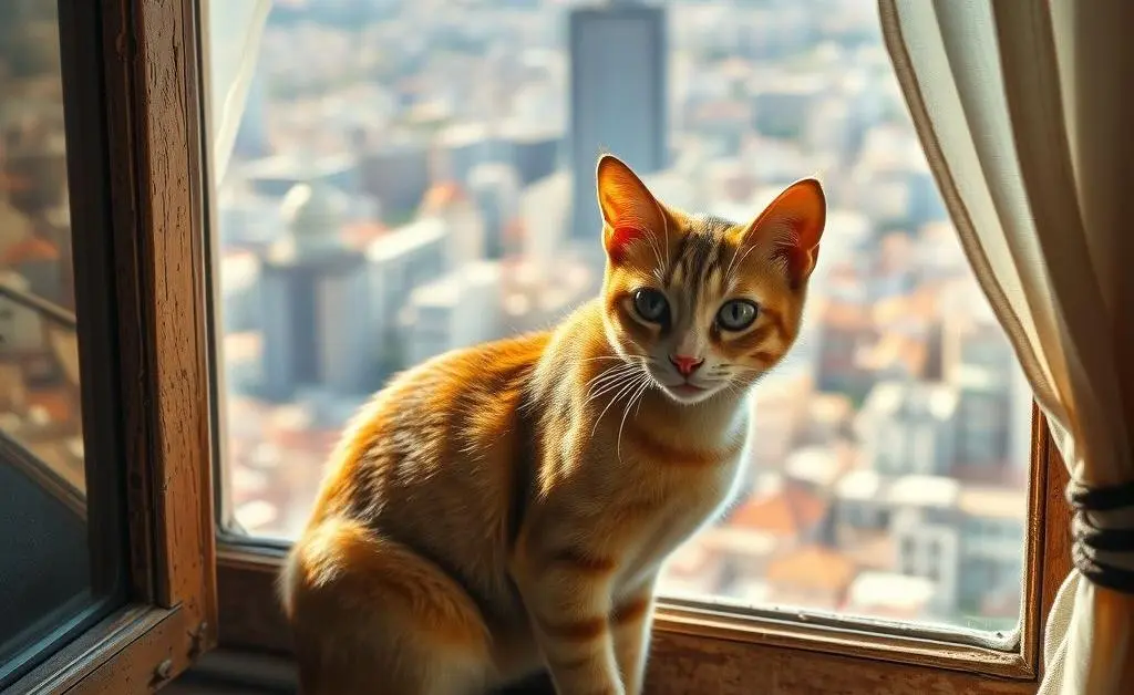 A curious cat sitting on a windowsill, gazing out at the world.