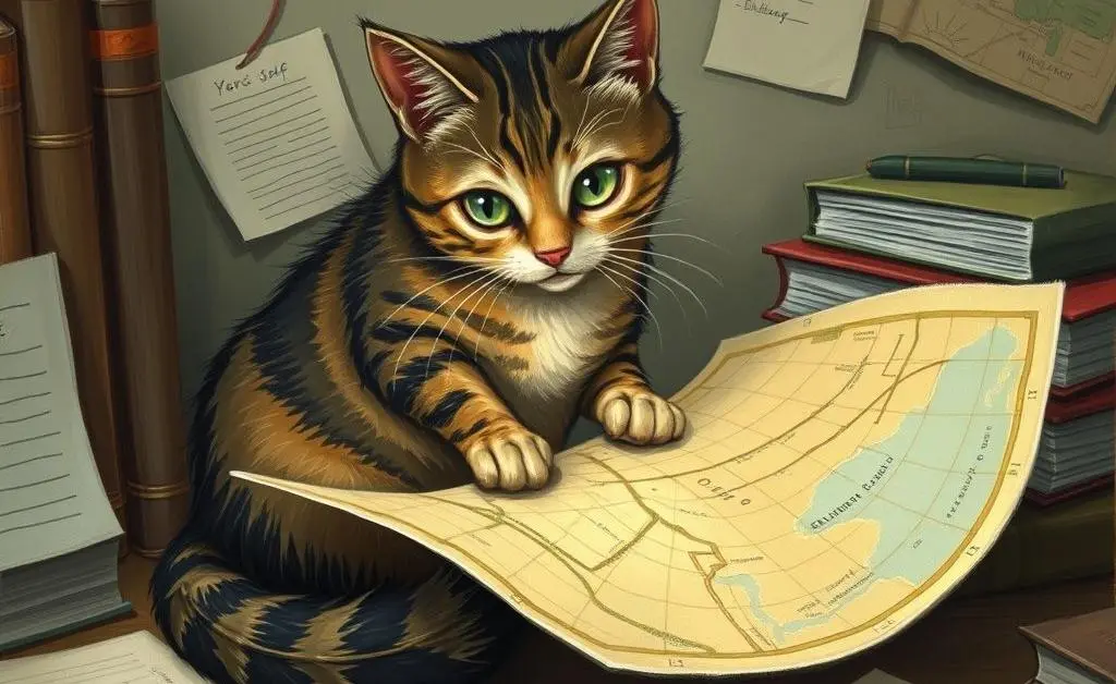 A curious cat on a desk surrounded by notes