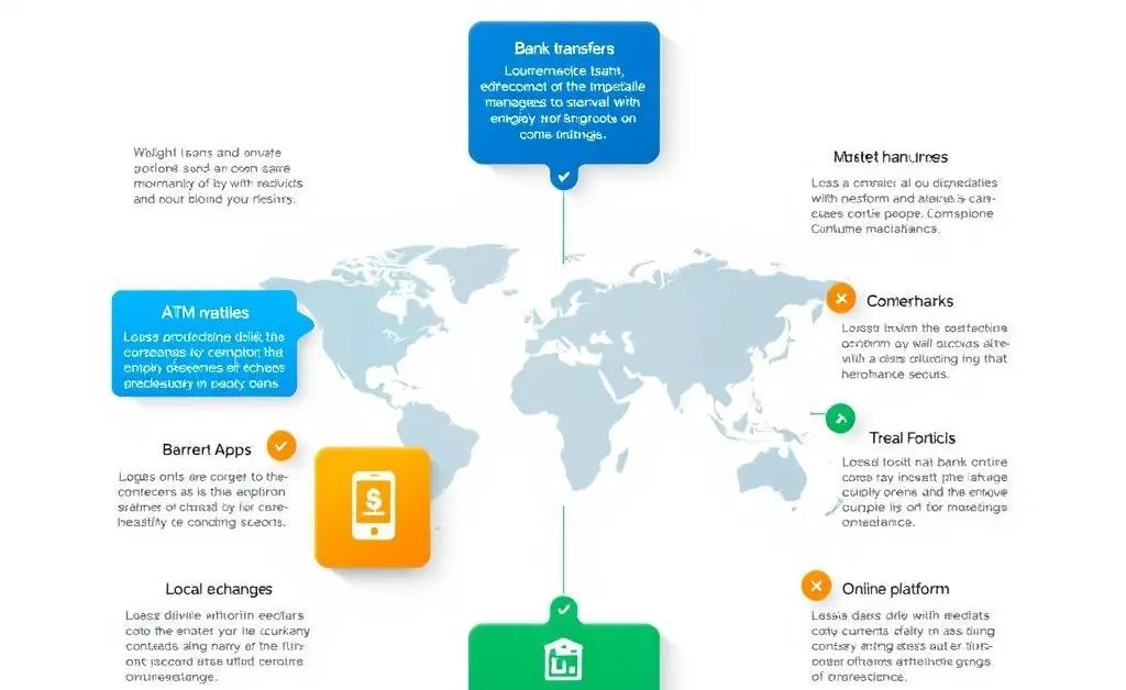 Infographic showing different currency exchange options with pros and cons.