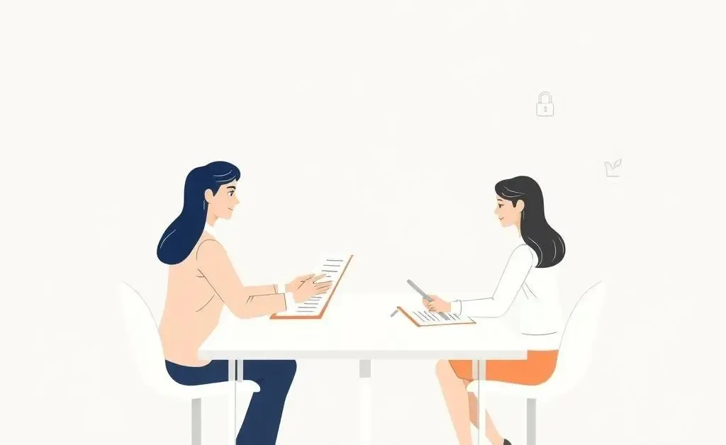 Minimalist illustration of a personalized insurance plan being crafted by an agent and a customer
