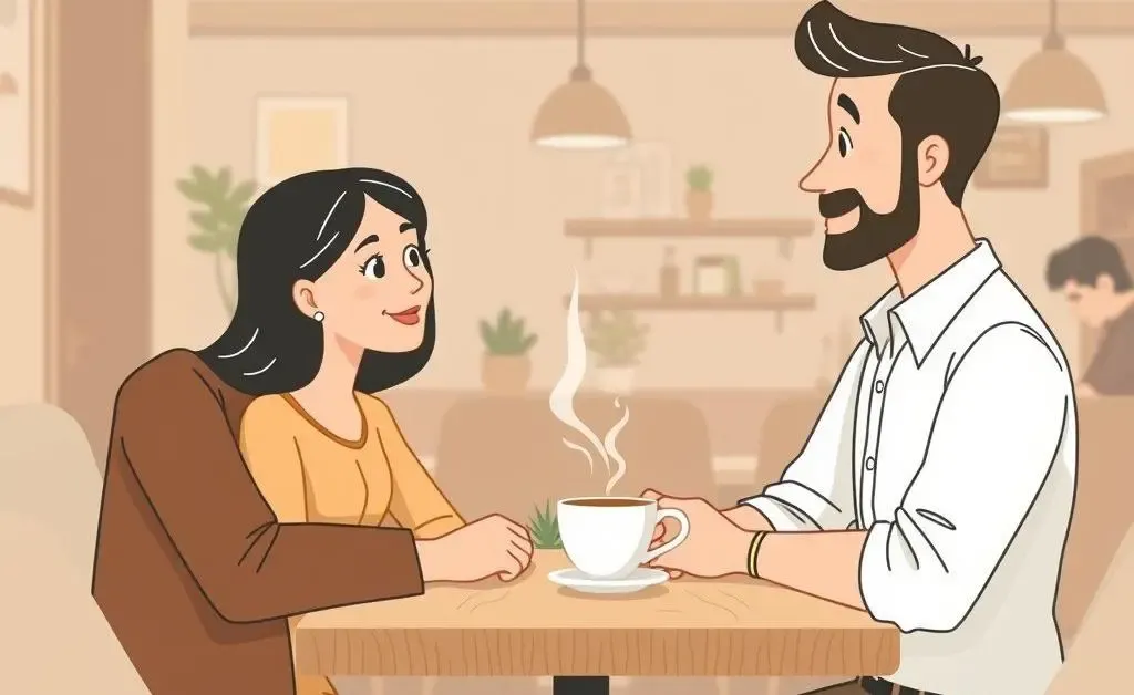 Agent and customer consulting over coffee