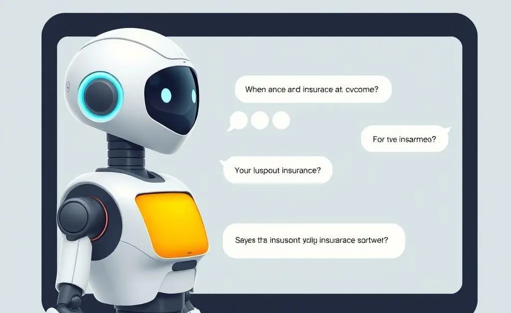 Friendly AI chatbot assisting a relaxed customer with insurance inquiries.