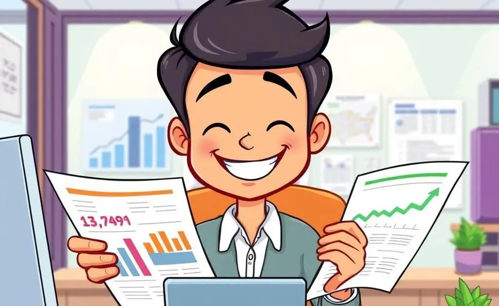 A person reviewing their financial documents with a smile.