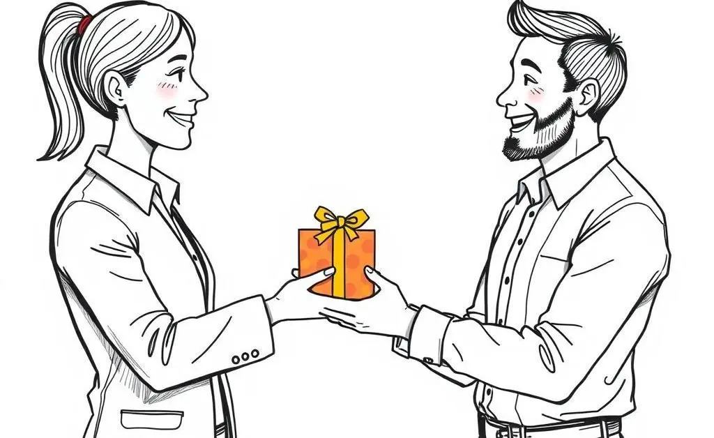 Businessperson giving a gift to a happy customer
