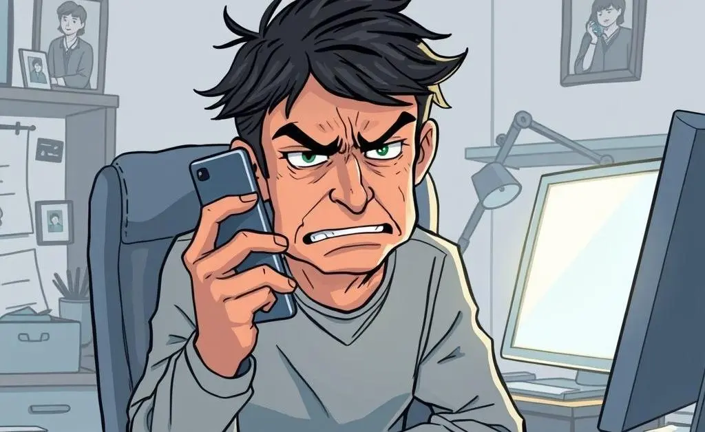 Frustrated person on phone with customer support