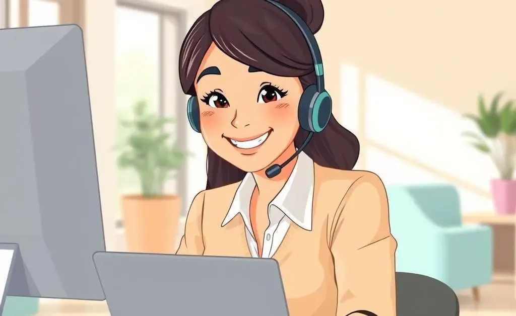 An illustration of a reassuring customer support representative assisting someone over the phone.