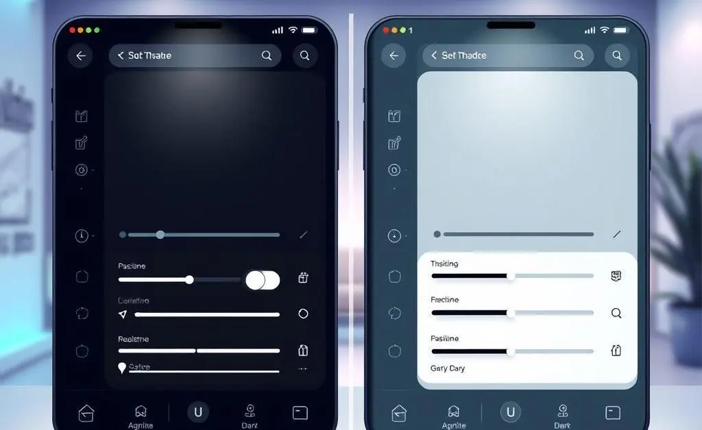 An illustration of a customizable user interface with dark and light mode options