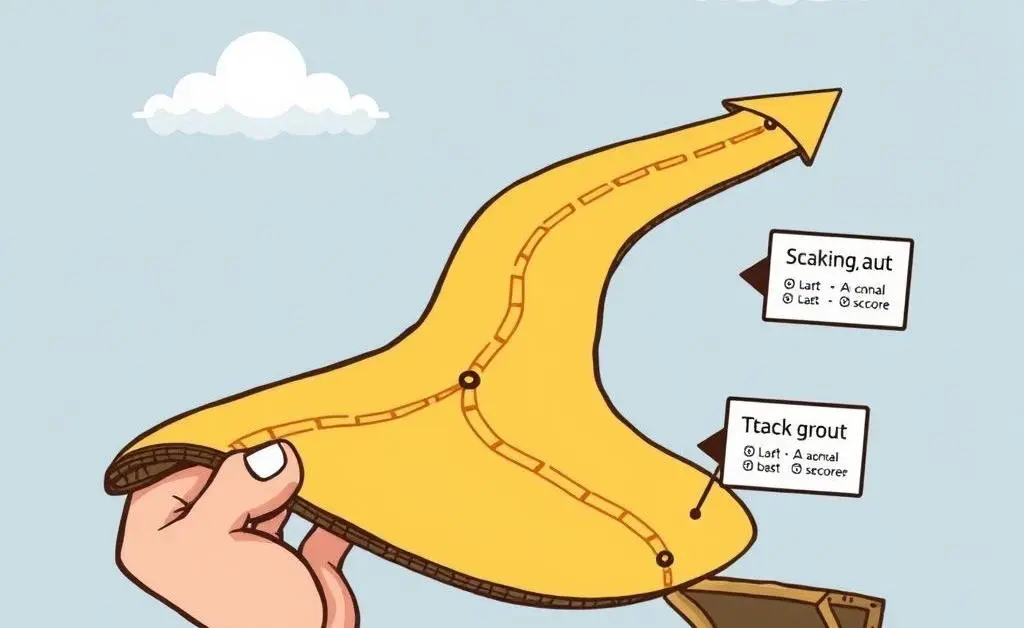 A cartoon showing a person holding a roadmap with different stock choices leading to a treasure chest.