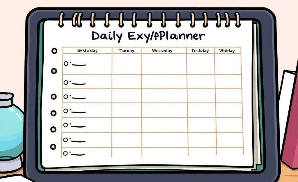 A daily expense planner on a wooden desk