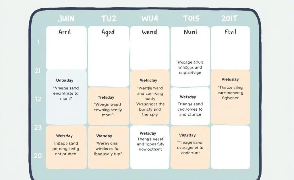 Daily routine calendar with mindfulness activities