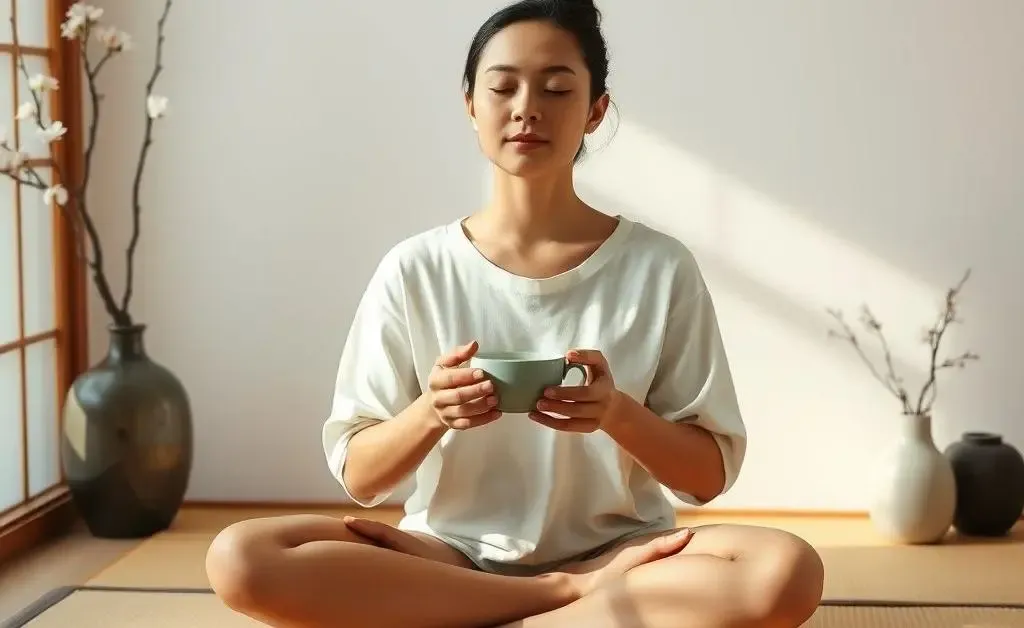 A person enjoying a cup of tea and meditating as part of their daily ritual.