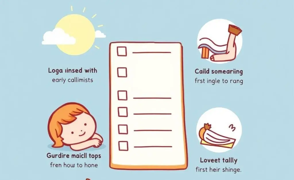 A cartoon-style checklist with daily calming activities