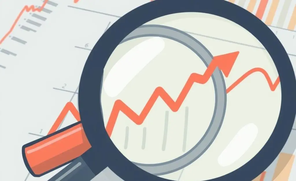 Magnifying glass over economic charts